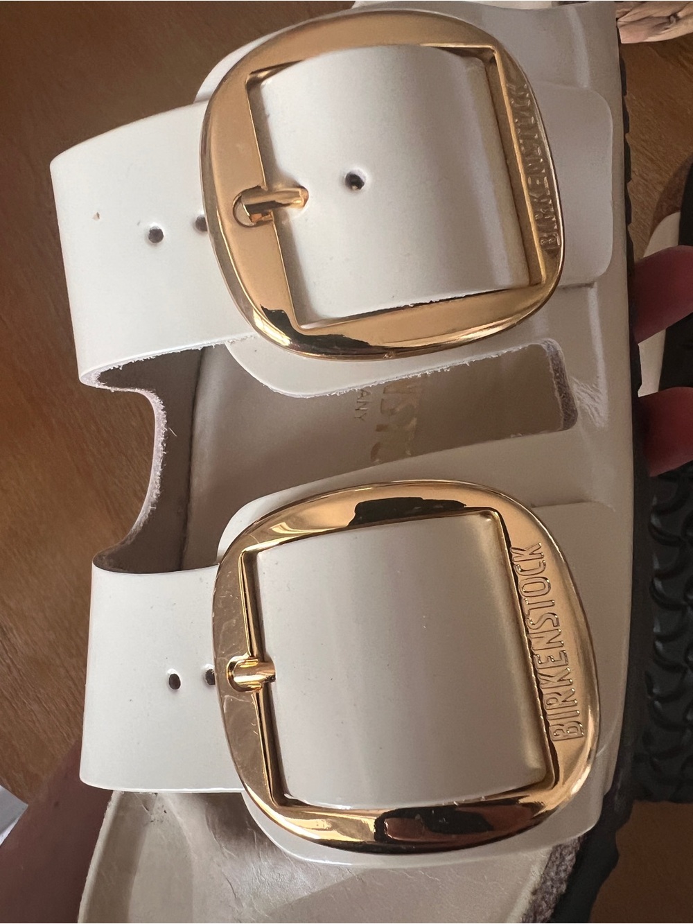 Birkenstock White Double-Strap Sandals with Gold Buckles - Picture 4 of 7